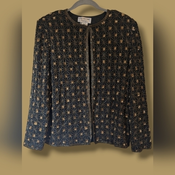 Adrianna Papell Boutique Vintage Beaded Sequins 100% Silk Jacket Evening Glam